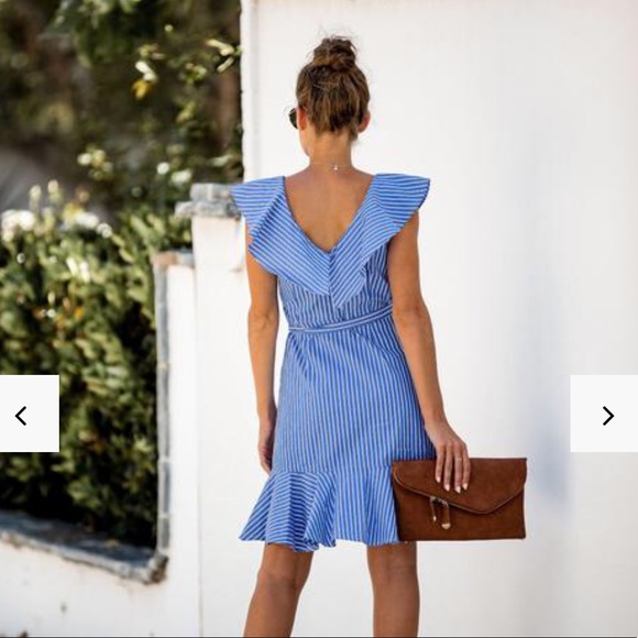 Vici dolls blue stripe wrap mini dress - Picture 3 of 5